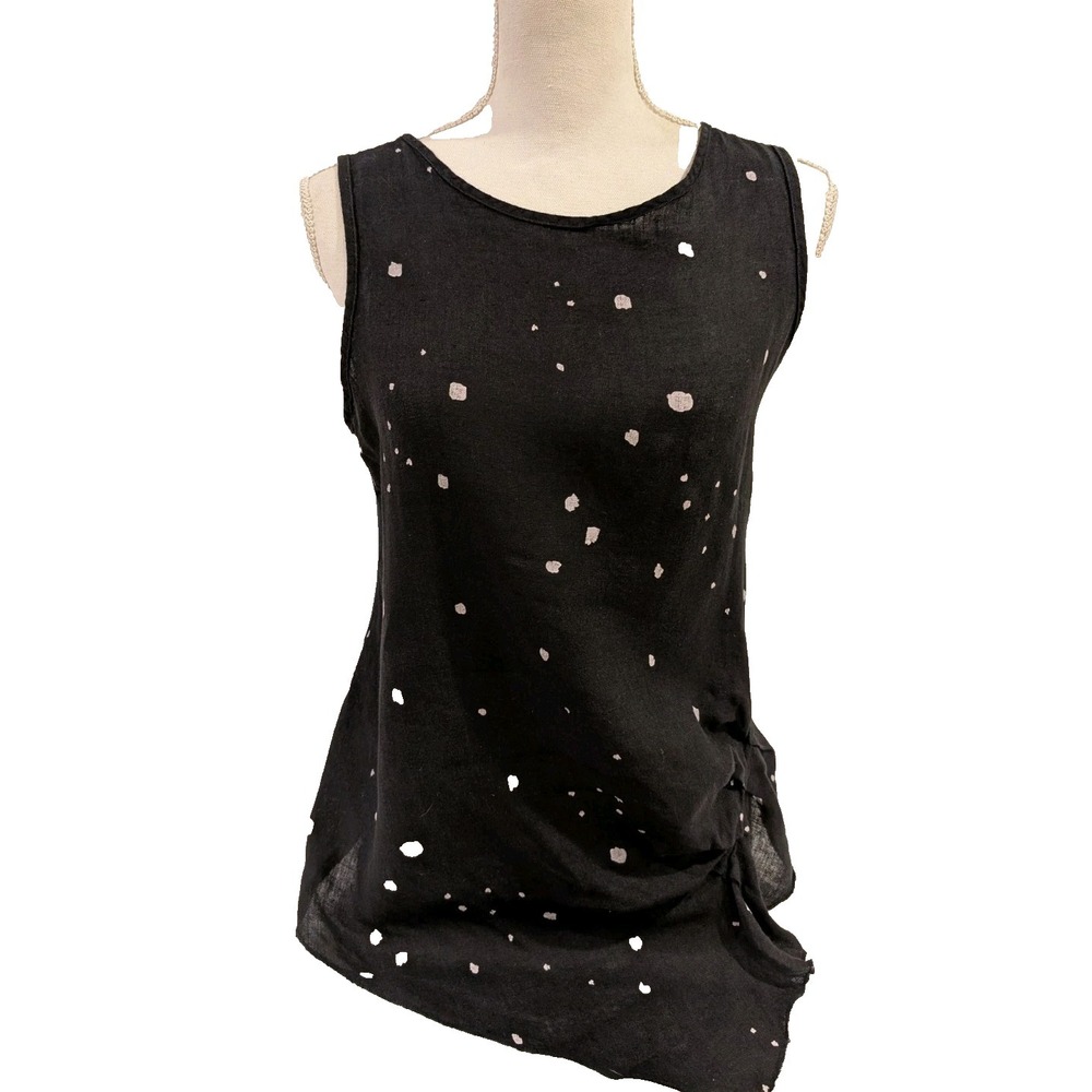 Inizio Ladies Sleeveless Top Black And White Polka Dot Size S Assymetrical Linen